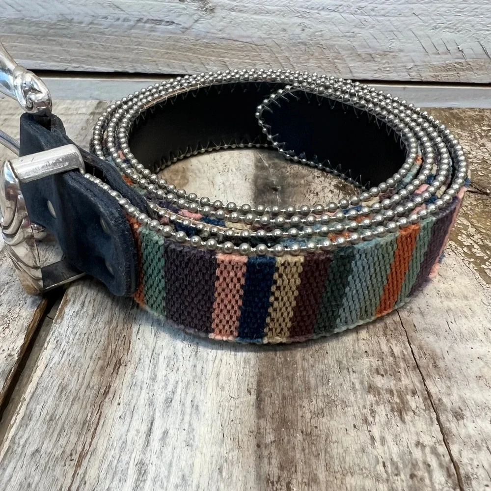 Vintage Elite California Southwestern Woven Leather Belt Silver‎ Buckle 2XL
